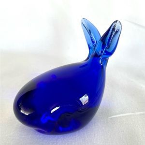 Vintage Pilgrim Glass Co. Cobalt Blue Whale 3” Figurine EUC